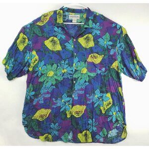 Unionbay Hawaiian Shirt Mens XL Blue Green Floral Extra Comfort Button-Up